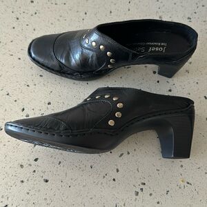 Josef Seibel Women’s Black Leather Western Studs Heels Slip On Mule Clog Size 36